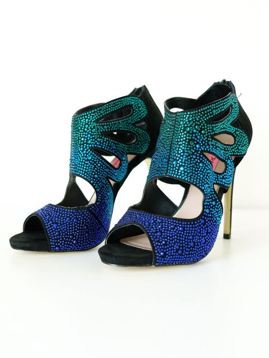 Betsey Johnson Shoes - Betsey Johnson Nakkita Stiletto, Black with Sapphire-Emerald Ombré Rhinestones